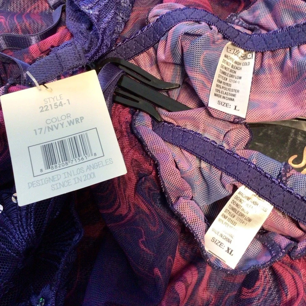 Spree Intimates 2pc Navy Swirl Mesh Camisole Babydoll Nightie Set Size L or XL